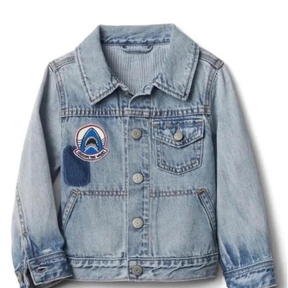 Baby Gap Shark Patch Denim Jacket “Cruising the Waves” | 12–18M | Like New